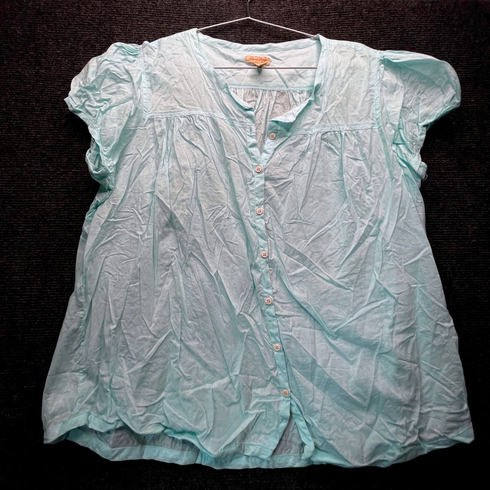 Steve Barrys Sheer Top XXL Aqua Blue Cotton Boho Coastal Airy Layer Peasant